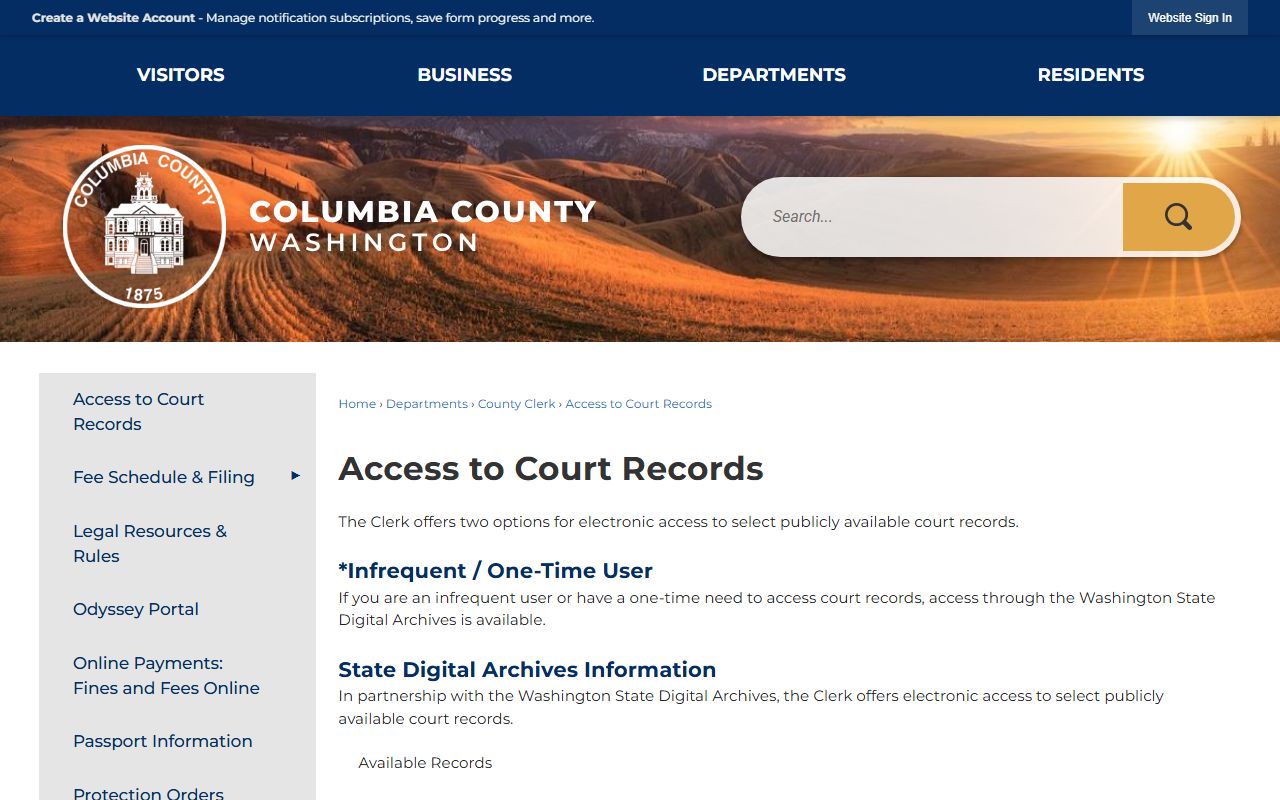 Columbia County court records after arrest clerk access page
