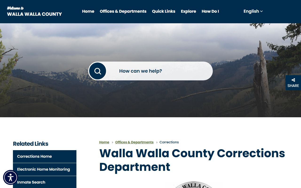 Official Walla Walla Corrections page with facility address and jail service information