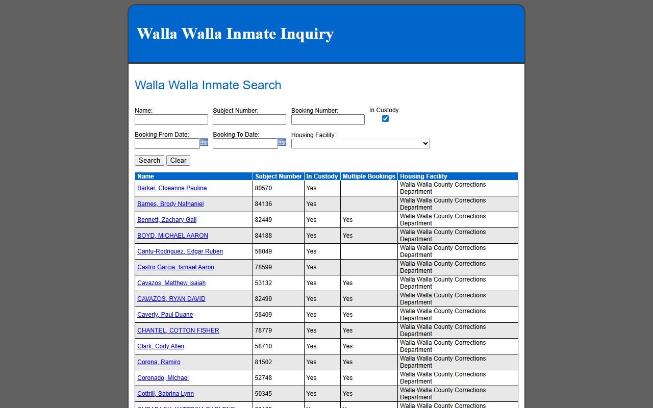 Columbia County inmate records current Walla Walla roster results